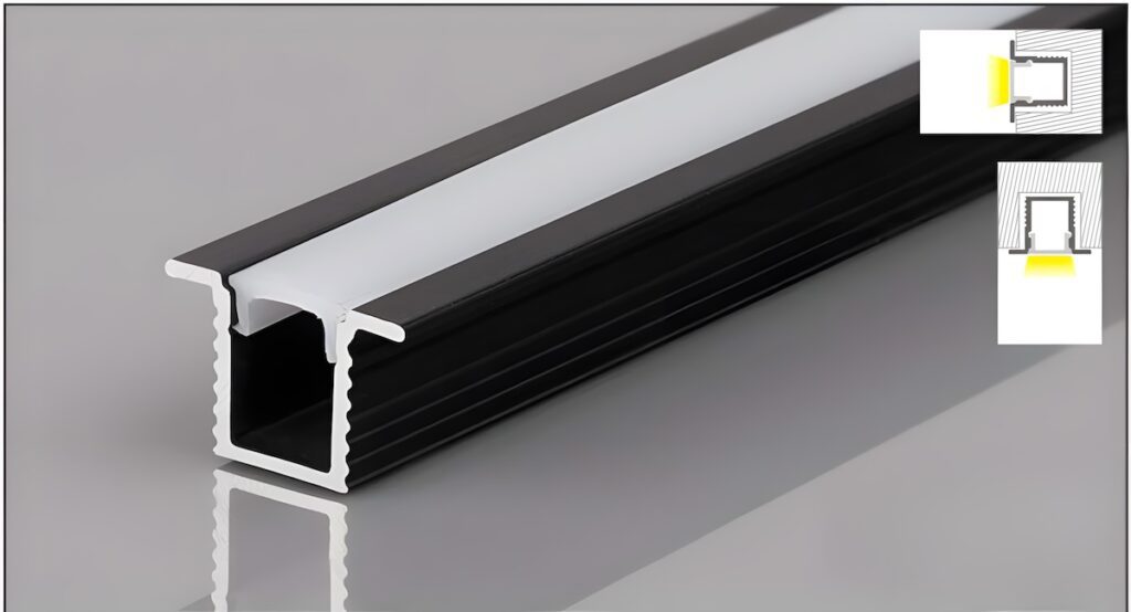 Cross section of a recessed mount LED profile.