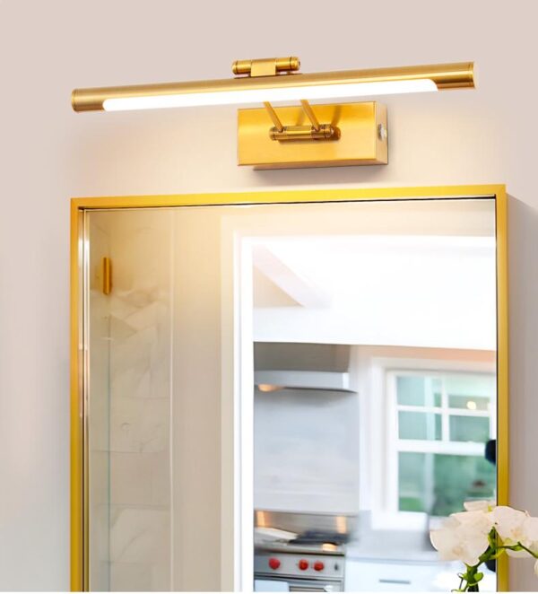 Metallic Gold Tubular Vanity Lighting Fixture With Foldable Arm - Image 4