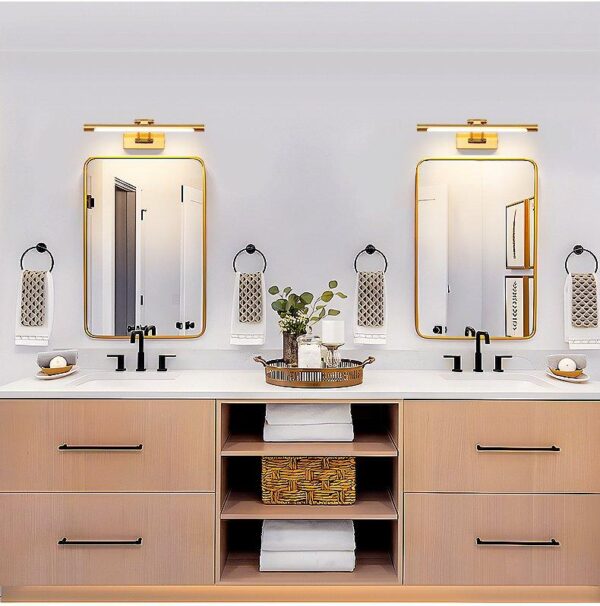 Metallic Gold Tubular Vanity Lighting Fixture With Foldable Arm - Image 5