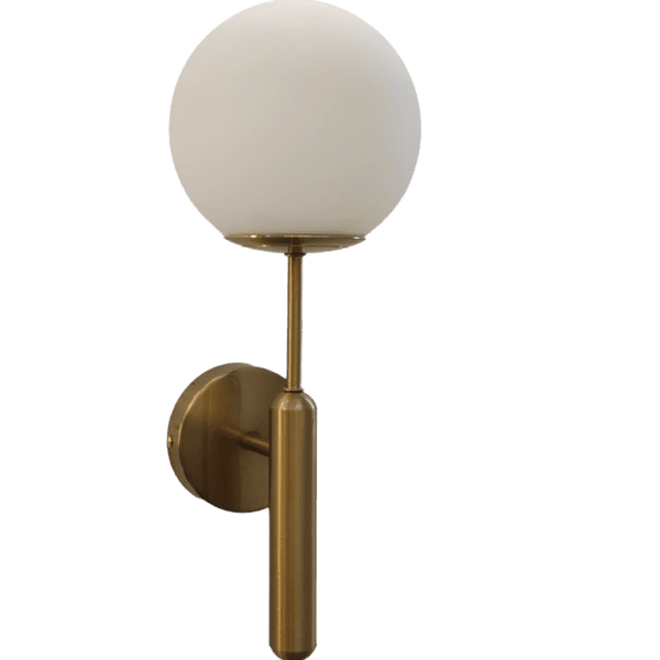 Gold Metal With Milky White Glass Ball Wall Sconce