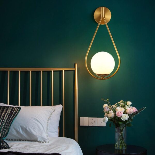 Gold Metal With Milky White Glass Ball Wall Sconce - Hanging - Image 2