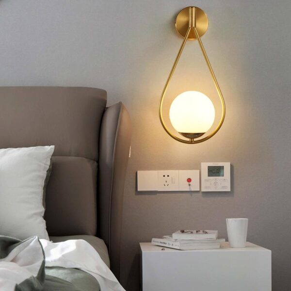 Gold Metal With Milky White Glass Ball Wall Sconce - Hanging - Image 3