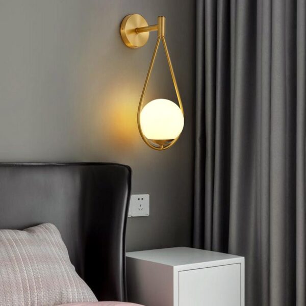 Gold Metal With Milky White Glass Ball Wall Sconce - Hanging - Image 4