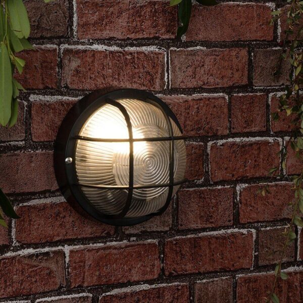 Large Classic Round Black Bulkhead Wall Light