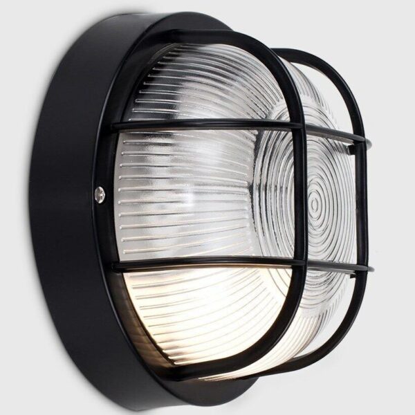 Small Classic Round Black Bulkhead Wall Light - Image 2