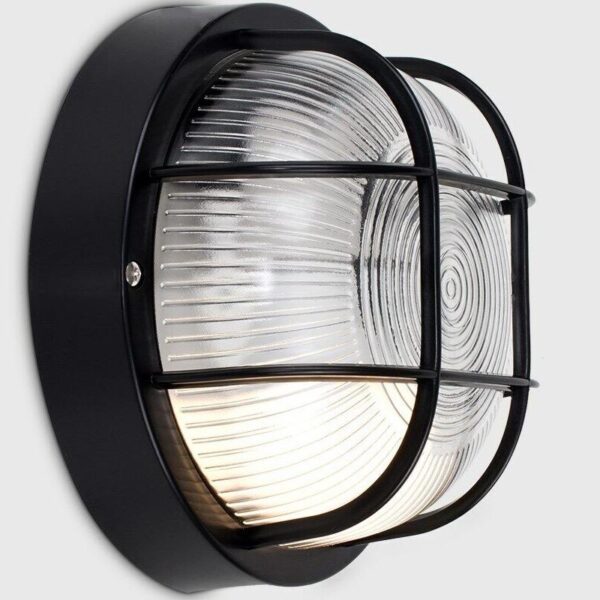 Large Classic Round Black Bulkhead Wall Light - Image 3