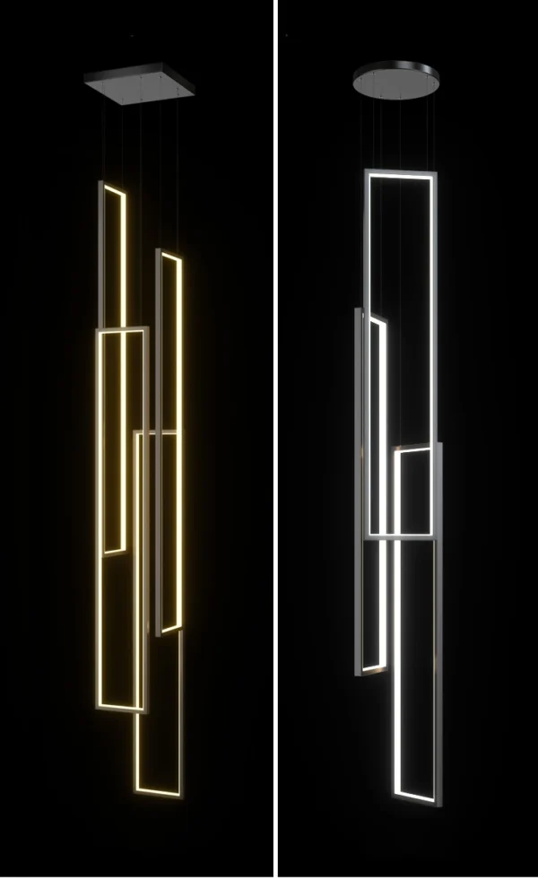 Modern Rectangular Chandelier - 3 Light - Large - Image 3