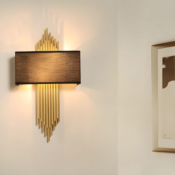 Post Modern Gold Tube & Fabric Wall Lamp